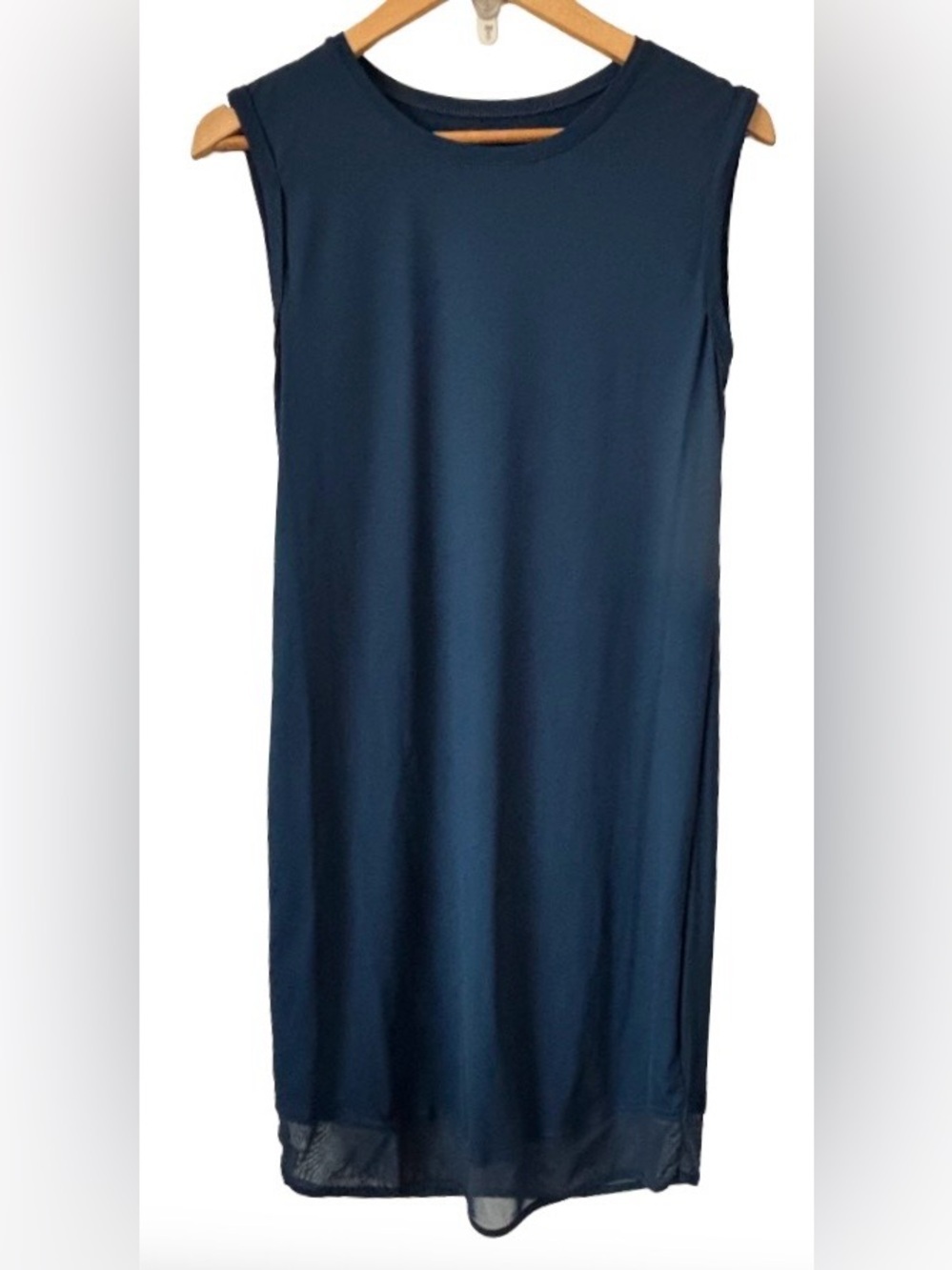 Athleta tech knit slvlss nvy drss w mesh trm at hem SZ ST athleisure minimalist